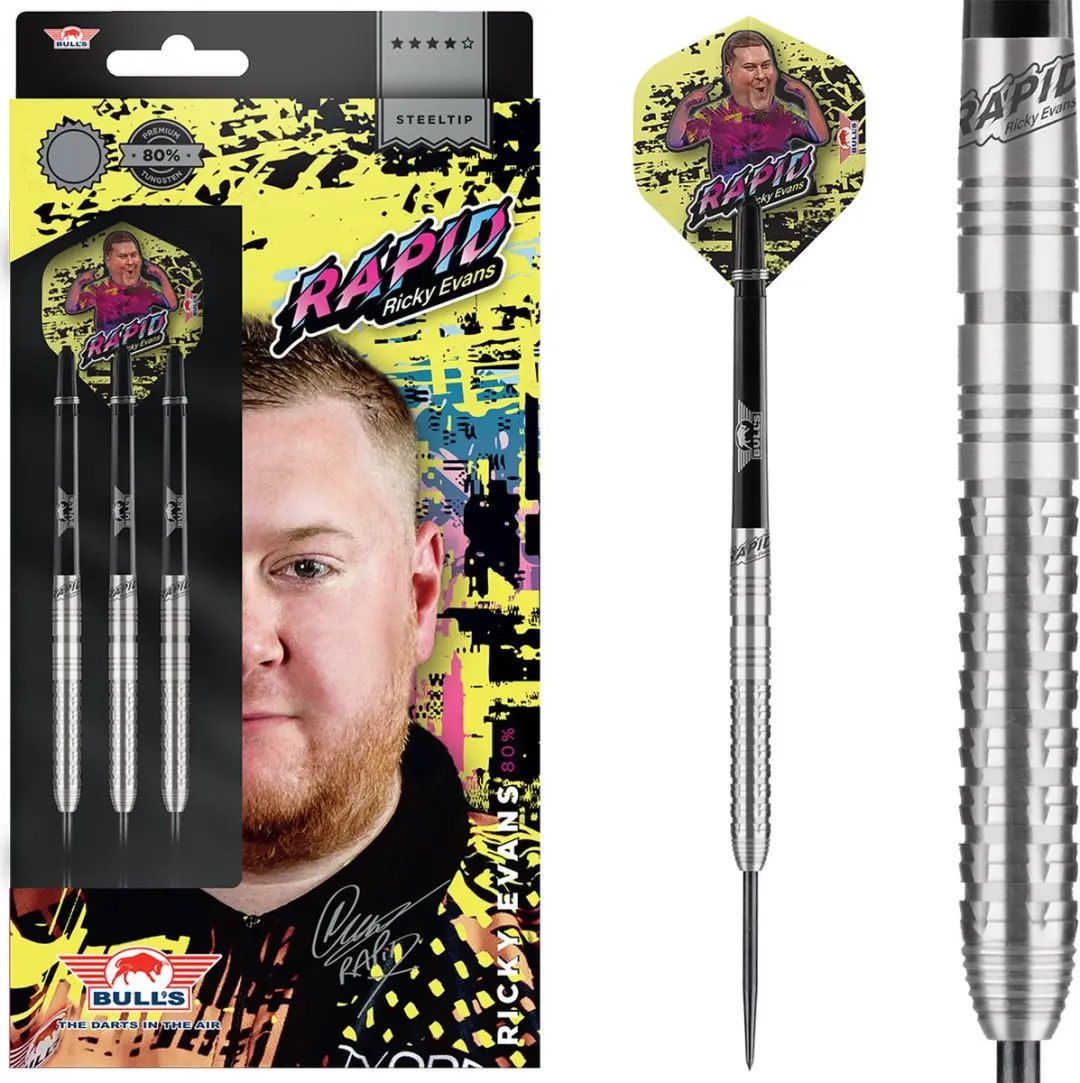 Bull's Ricky Evans Dartpijlen 23g - 3 Stuks - Zwart/Zilver/Geel