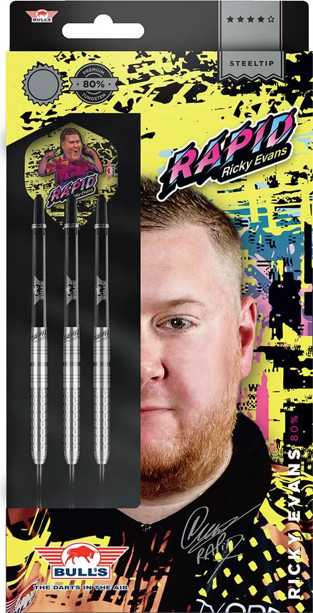 Bull's Ricky Evans Dartpijlen 23g - 3 Stuks - Zwart/Zilver/Geel
