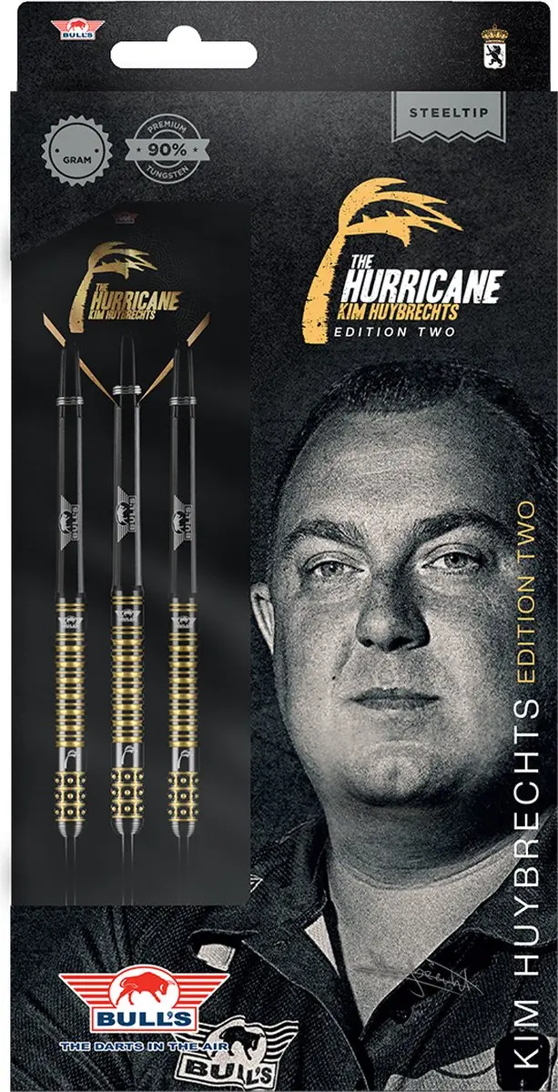 Bull's Kim Huybrechts 90% Black E2 Steeltip Darts - 3 Stuks