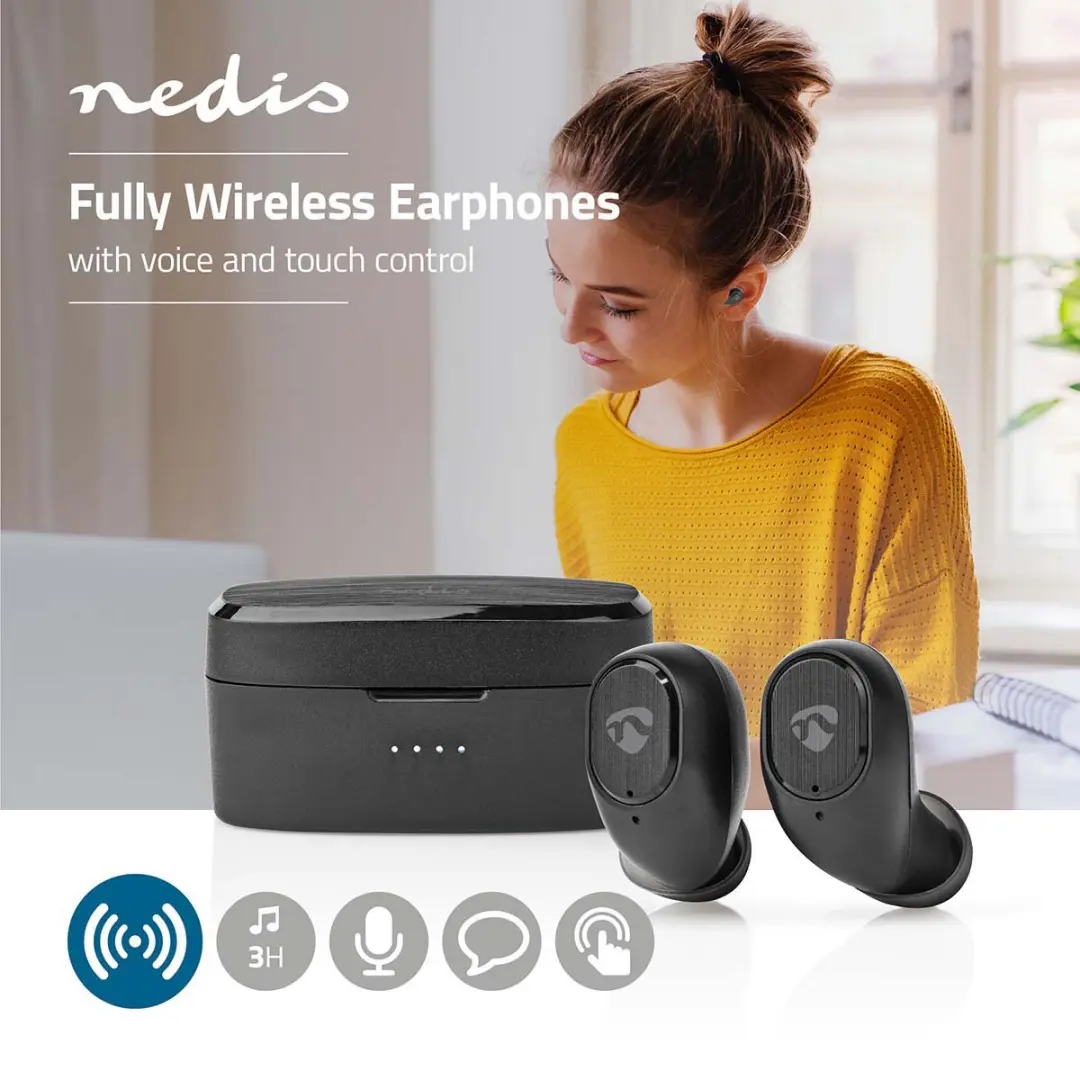 Nedis HPBT3053BK Volledig Draadloze Oordopjes - Zwart