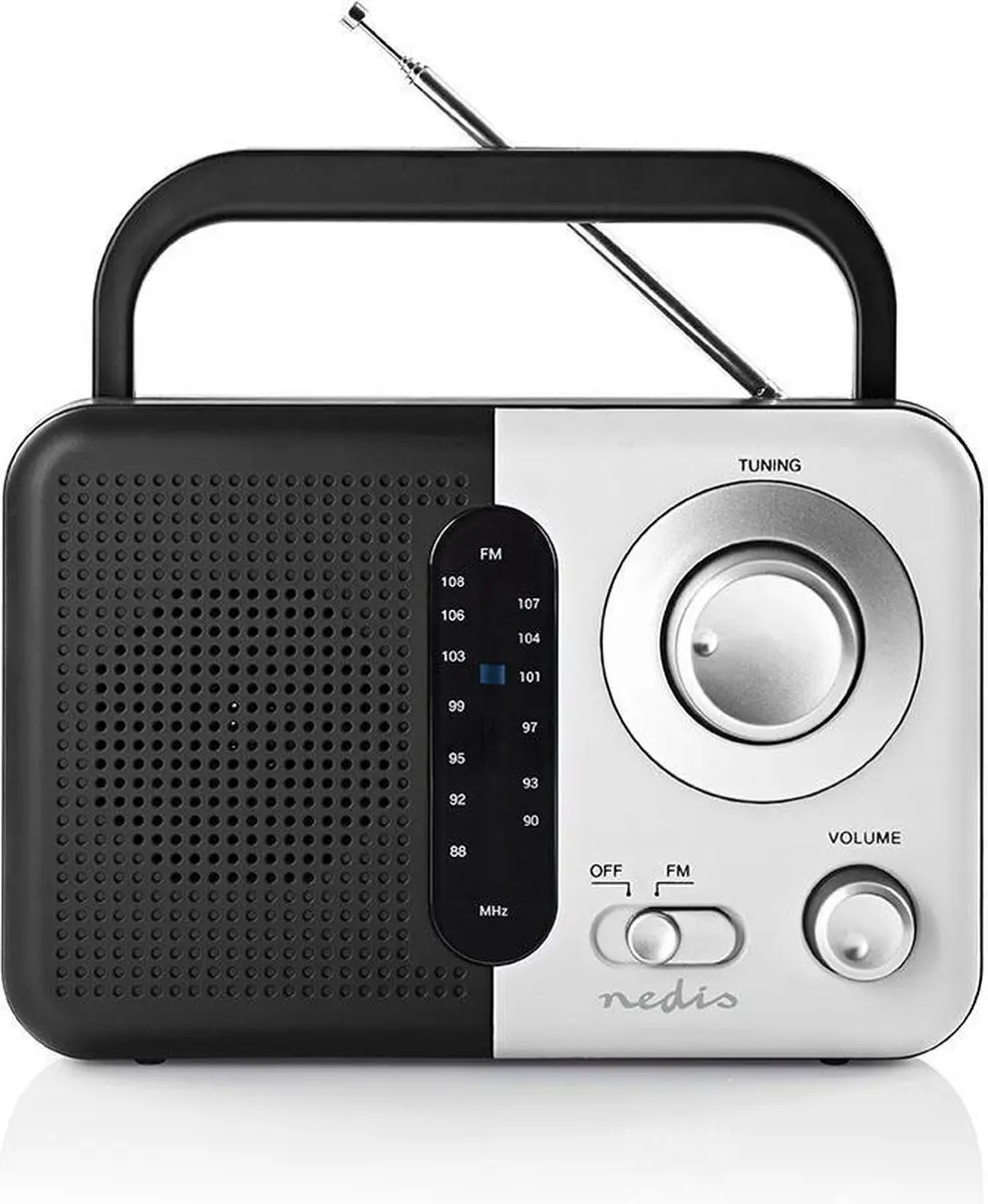 Nedis FM-Radio Draagbaar - Wit/Zwart - 2.4W - Bluetooth