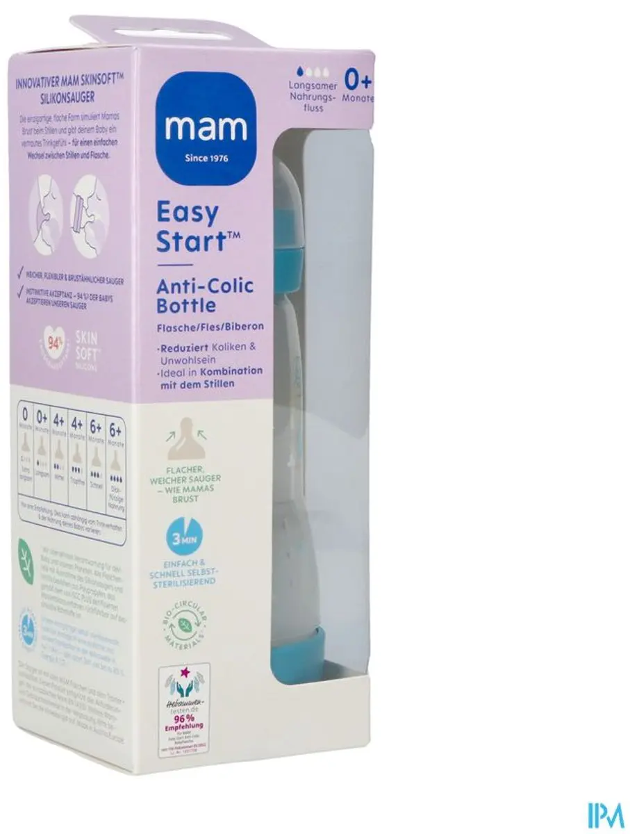 MAM Babyfles Easy Start Anti-Colic 260ml - Blauw