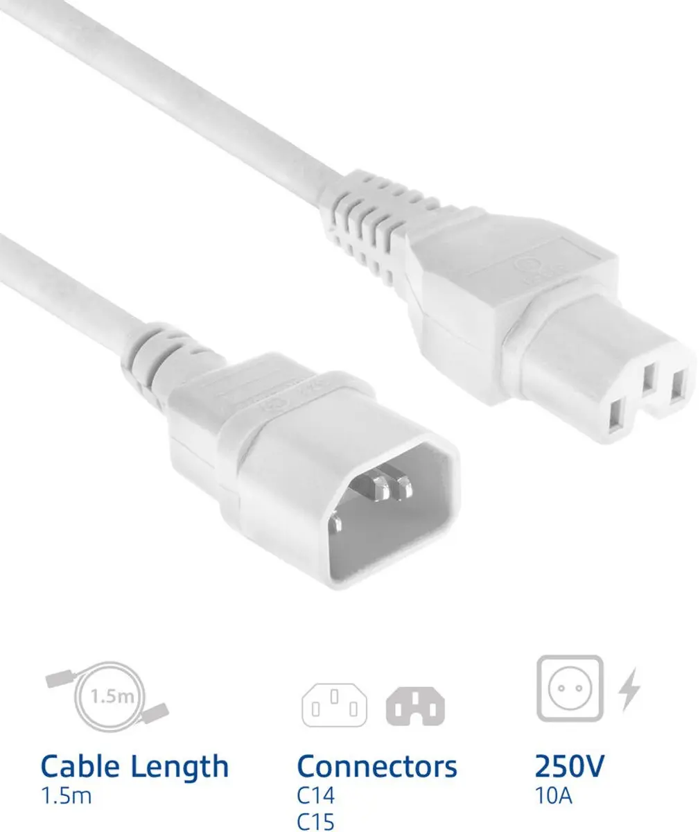 ACT AK5388 Netsnoer C14-C15 Wit 1,5m