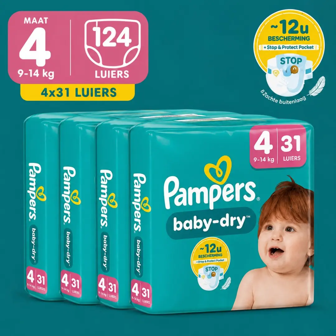 Pampers Baby-Dry Maat 4 Maxi 124 Stuks
