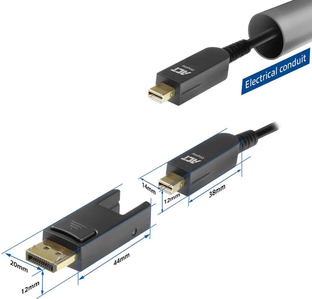 ACT DisplayPort 1.4 Glasvezelkabel AK4150 - 8K@60Hz - 10m - Zwart