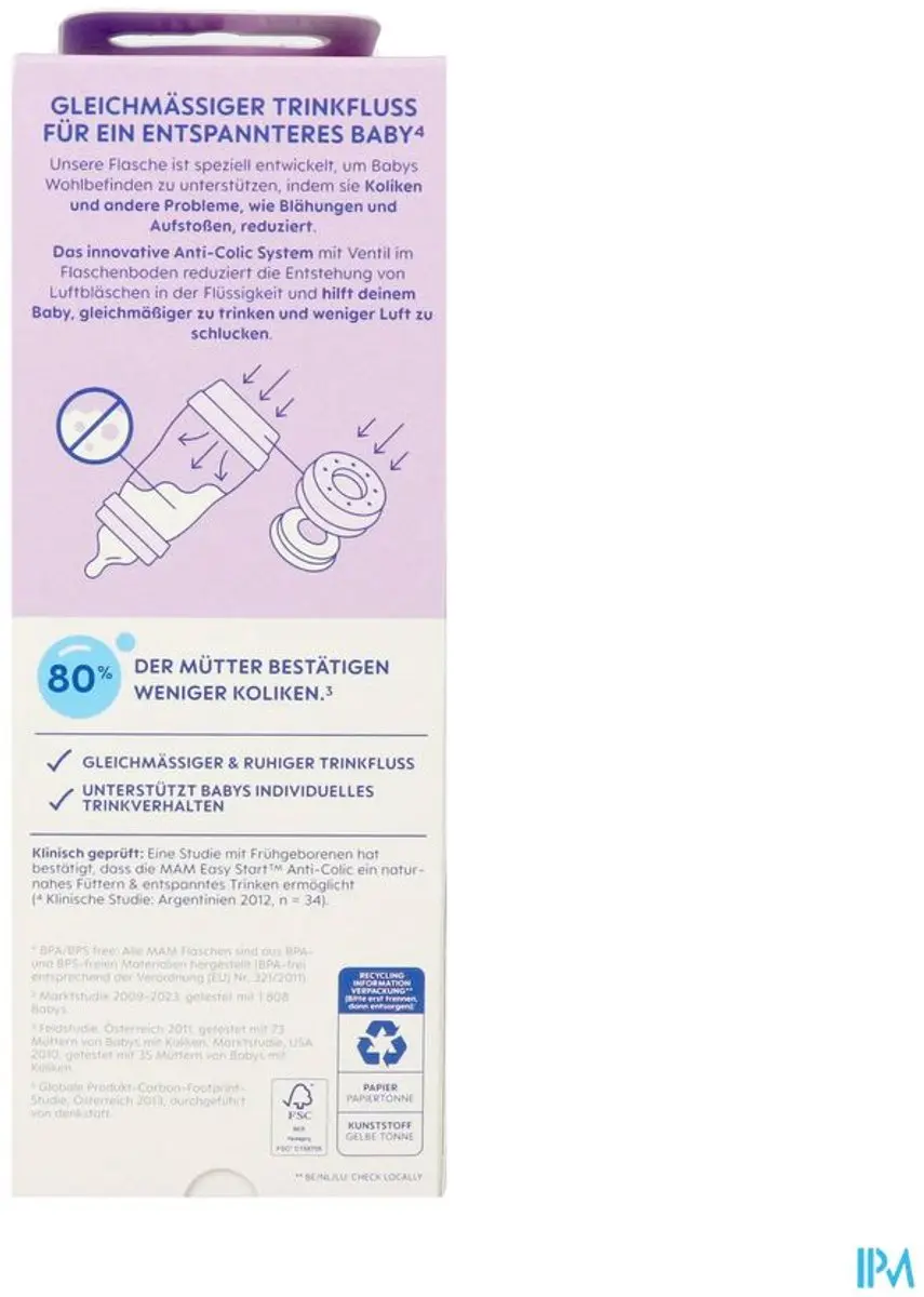 MAM Babyfles Easy Start Anti-Colic 260ml - Lila