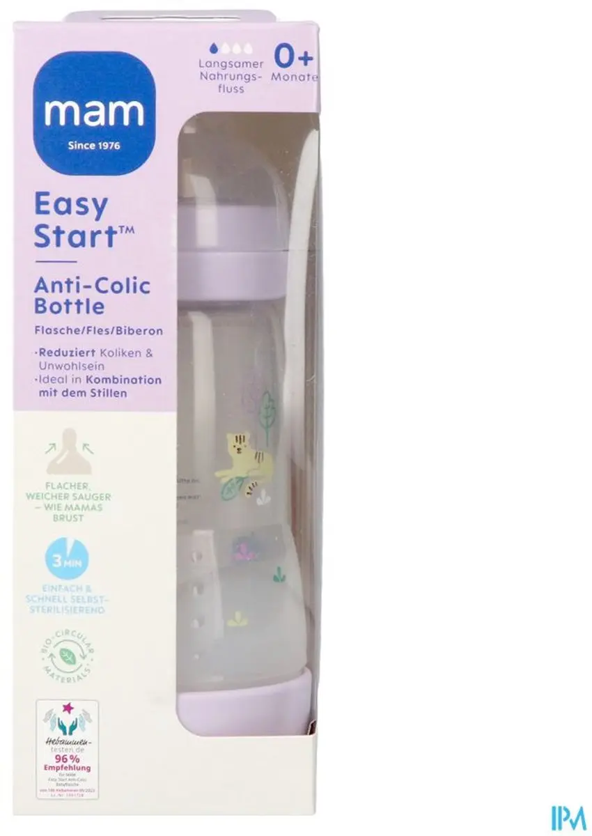 MAM Babyfles Easy Start Anti-Colic 260ml - Lila - afbeelding 6 van 6