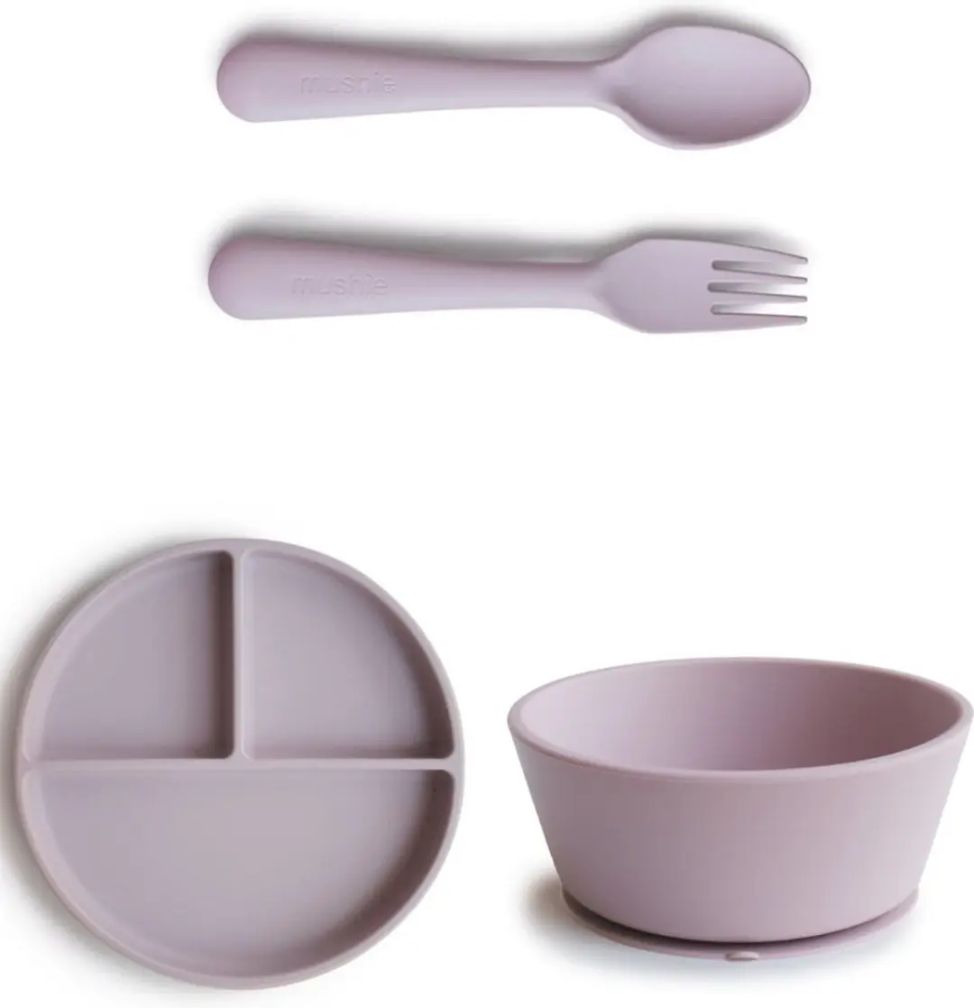 Mushie Silicone Suction Servies met Bestek