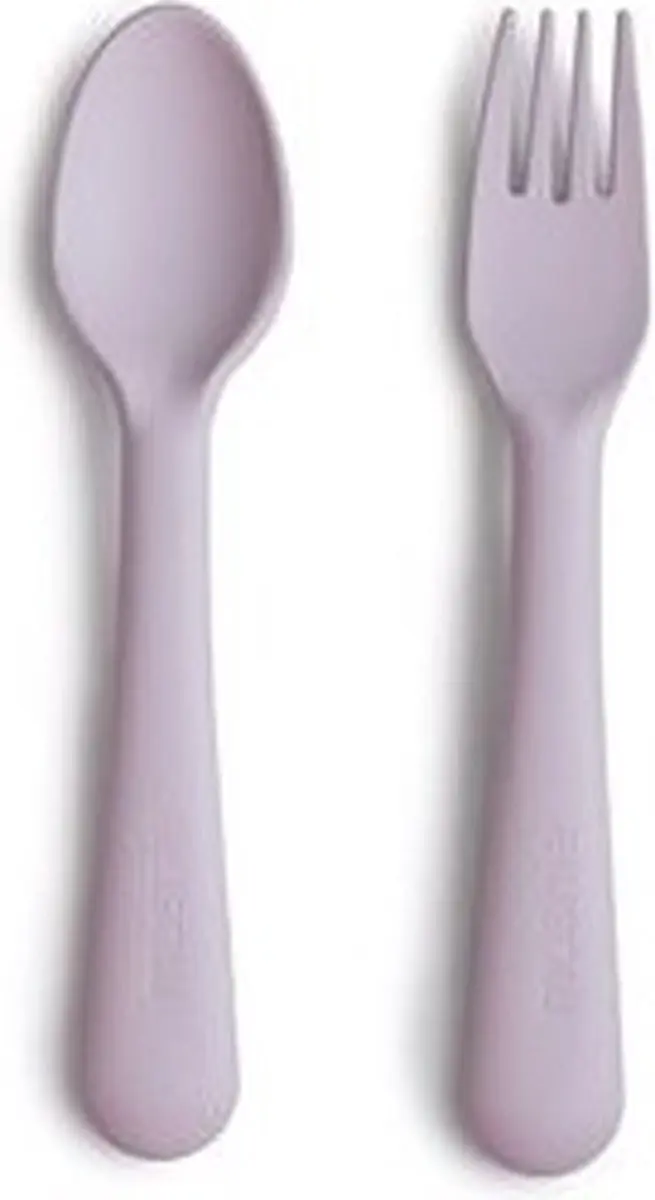 Mushie Silicone Suction Servies met Bestek - 3 Stuks - Soft Lilac