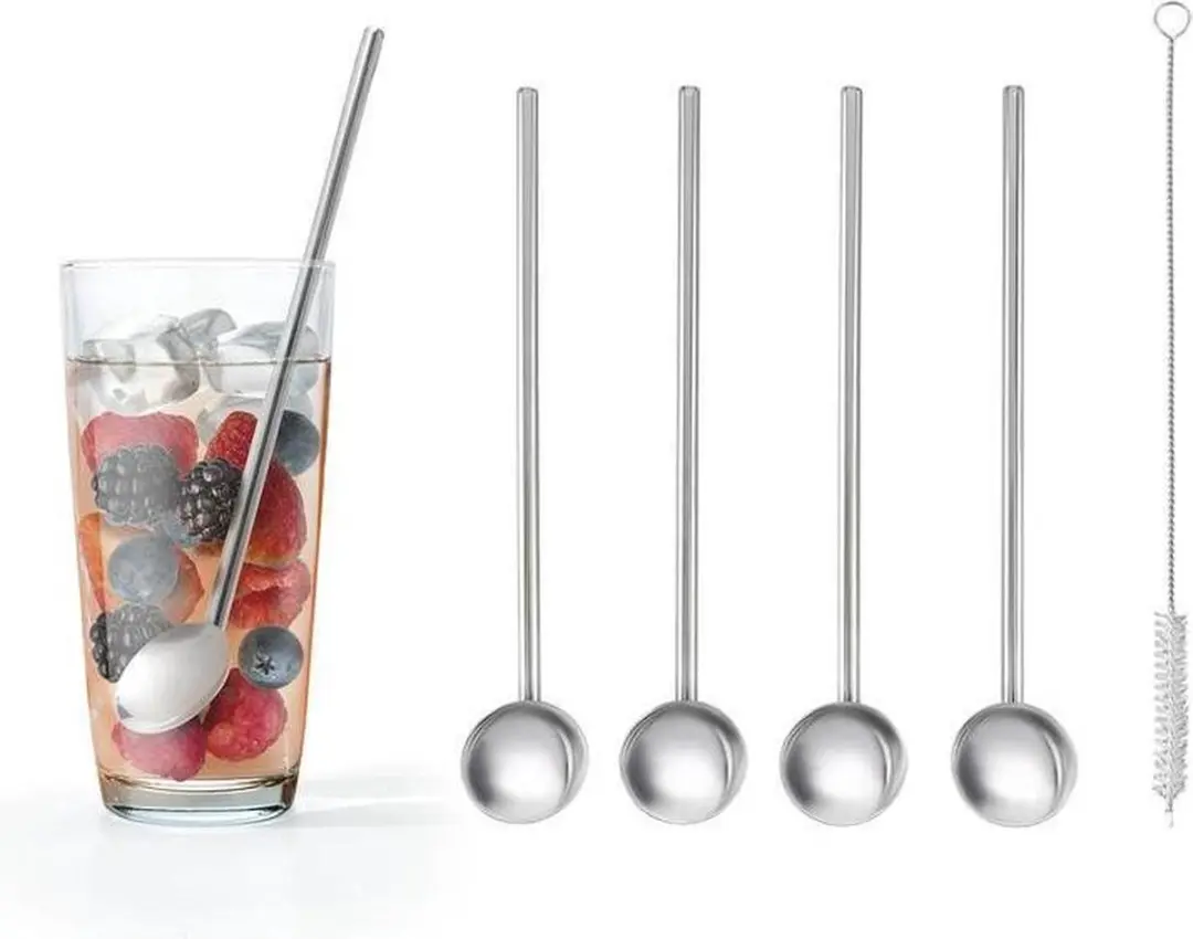 Metaltex Cocktaillepel Rietjes Set RVS - 5-delig - Zilver