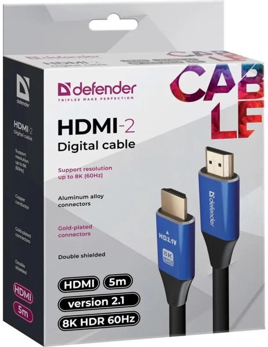 Defender HDMI Kabel 8K 60Hz 5m - Zwart/Goud - afbeelding 6 van 6
