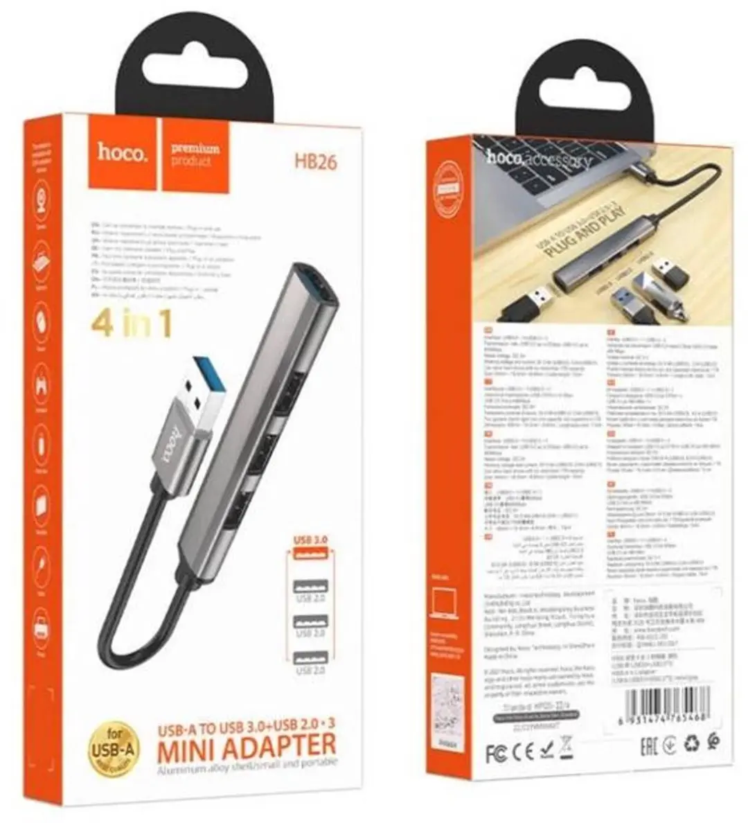 Hoco HB26A 4-in-1 USB Hub - USB 3.0 & 3x USB 2.0