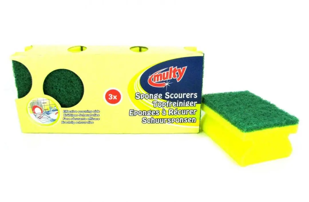 Multy Schuurspons met Handgreep 3 Stuks - Geel/Groen