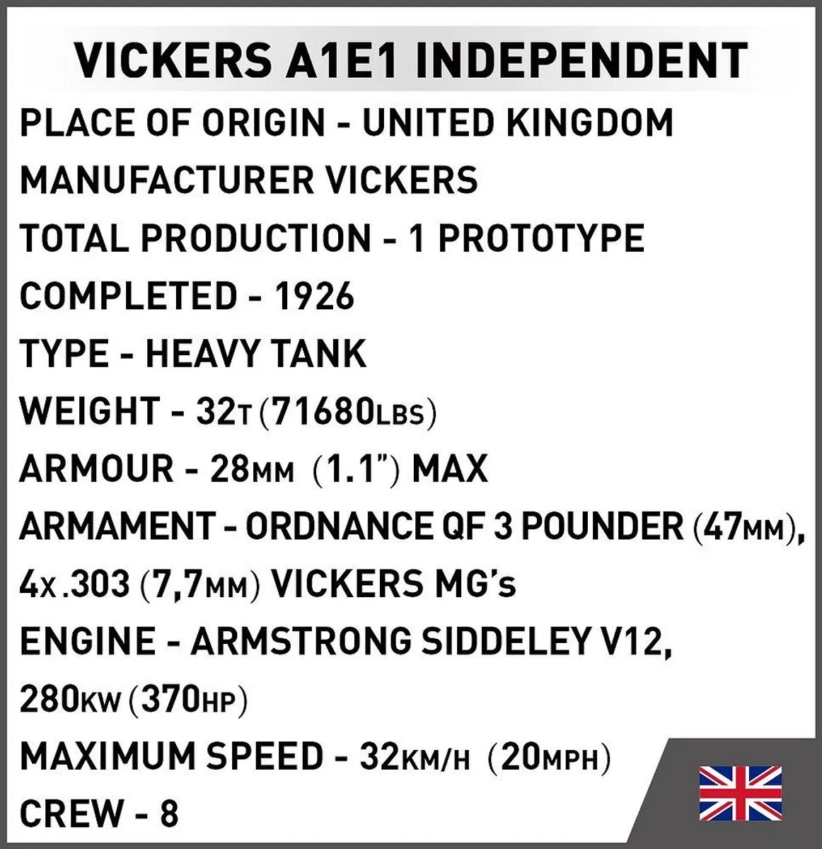Cobi Vickers A1E1 Indepen COBI-2990 - 887 Stukken - Meerkleurig