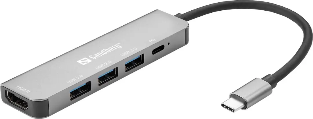 Sandberg 136-32 USB-C Dock - HDMI + 3x USB + PD 100W - Grijs