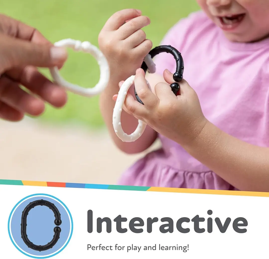 Nûby Kinderwagenketting - 18 Stuks - Zwart/Wit/Grijs