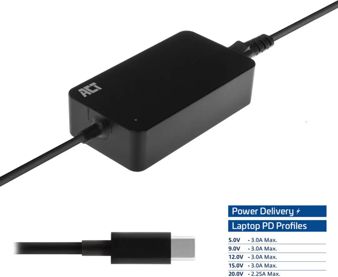 ACT AC2000 USB-C Laptopoplader 45W - Zwart