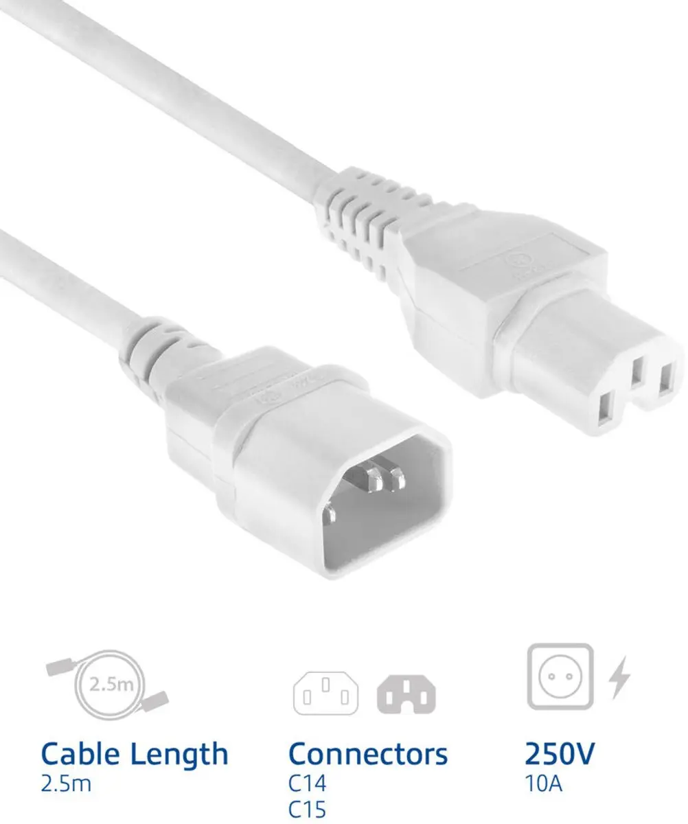 ACT AK5389 Netsnoer C14-C15 Wit 2,5m