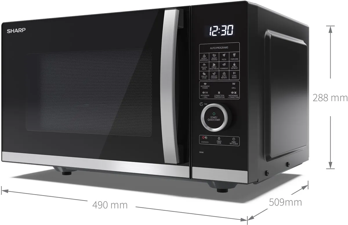Sharp YC-QC254AE-B Combi magnetron 900W 25ltr - Zwart