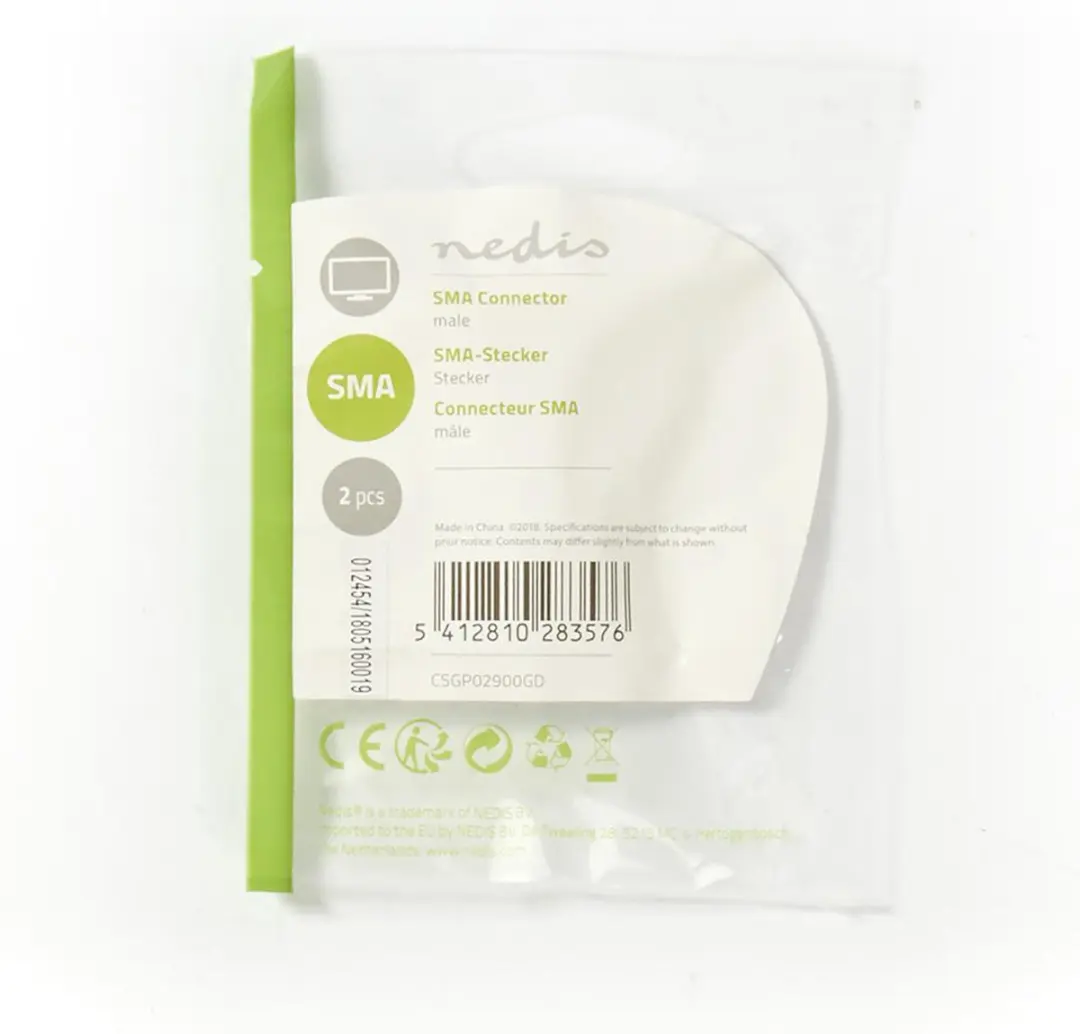 Nedis SMA-Connector Recht Male Verguld 50 Ohm - 2 Stuks