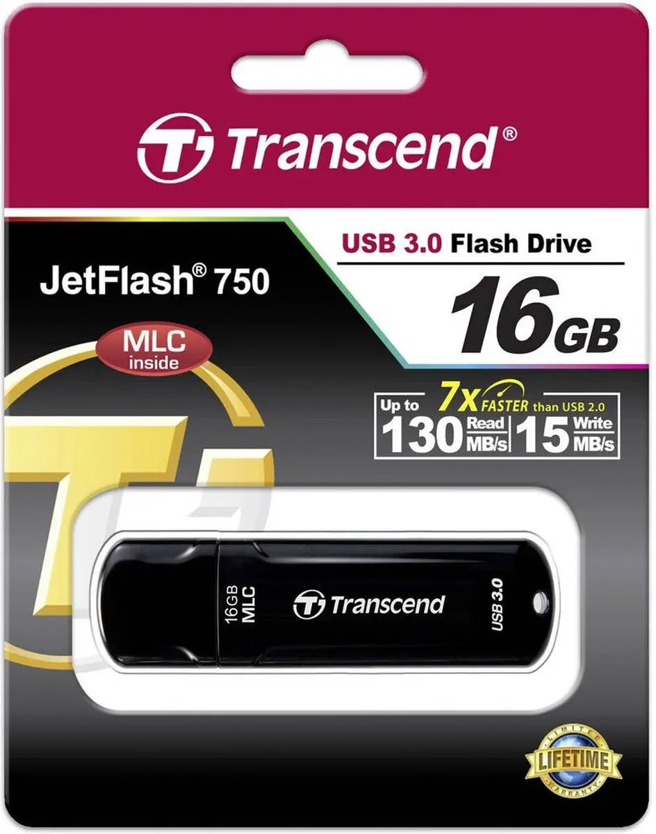Transcend JetFlash 750K TS16GJF750K USB Flash Drive - 16GB - Zwart