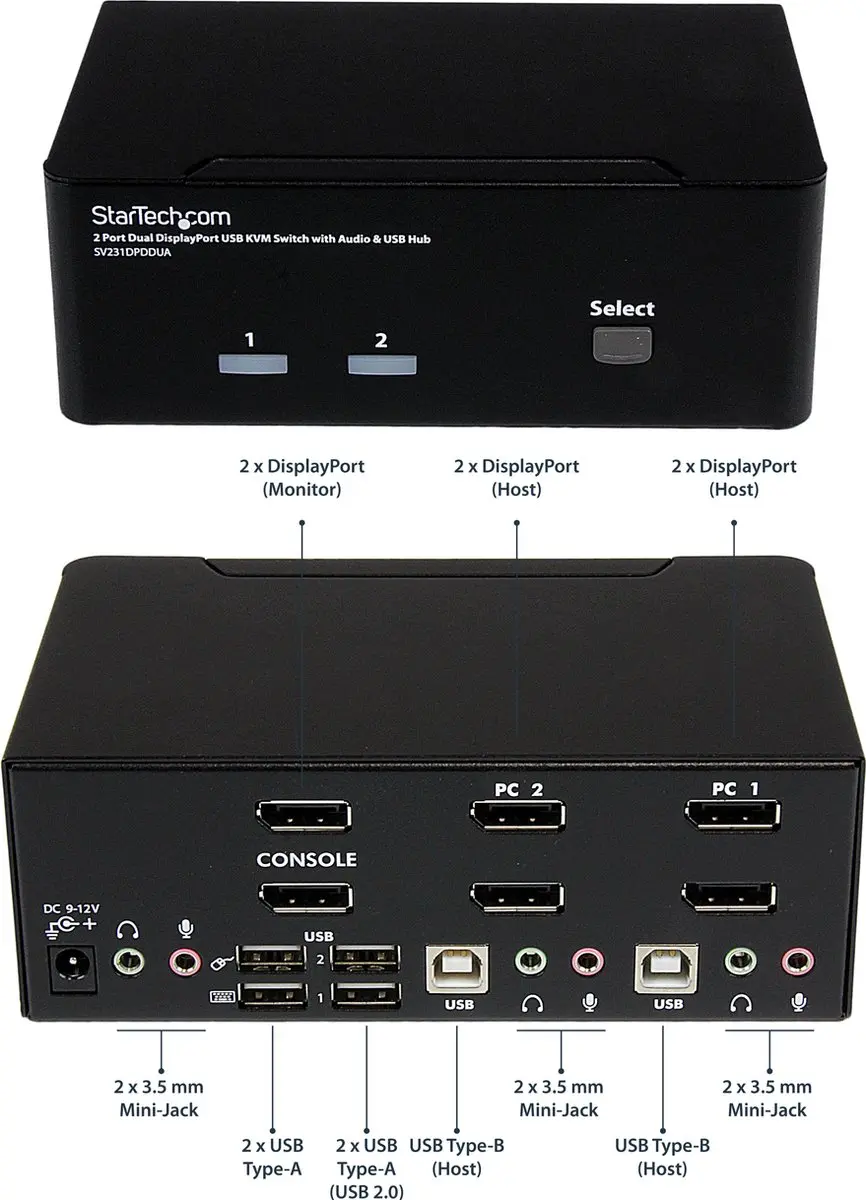 Startech SV231DPDDUA2 DisplayPort KVM Switch - 2 Poorten - 4K 60Hz