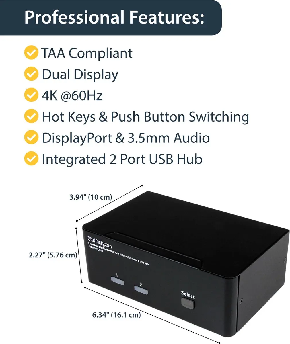 Startech SV231DPDDUA2 DisplayPort KVM Switch - 2 Poorten - 4K 60Hz - afbeelding 6 van 6