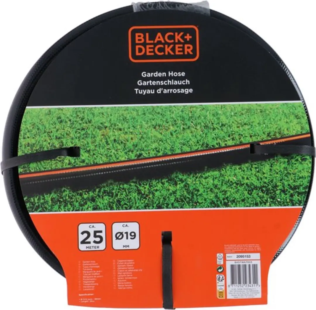 BLACK+DECKER Tuinslang 25m 19mm - Zwart/Oranje