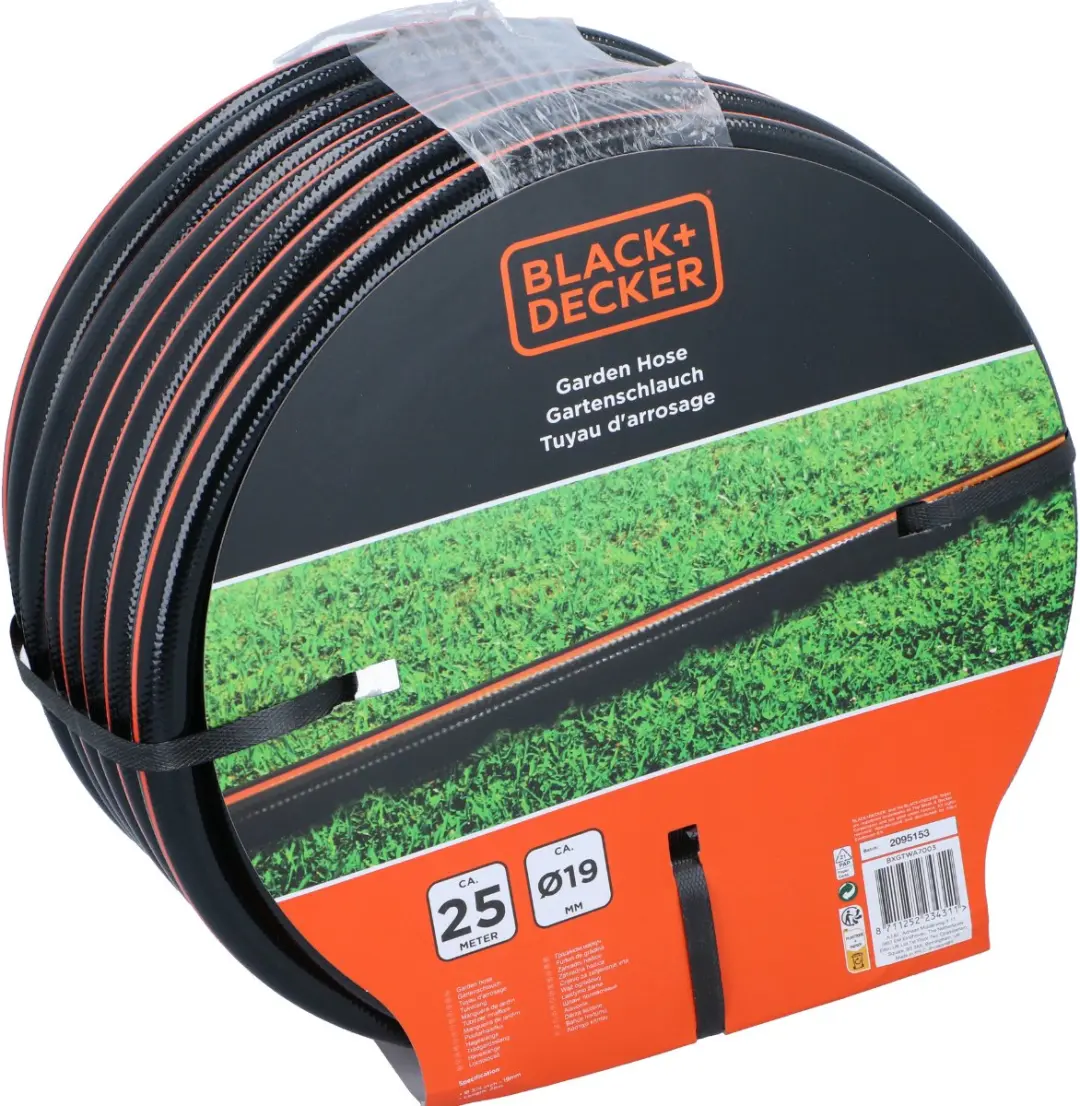 BLACK+DECKER Tuinslang 25m 19mm - Zwart/Oranje