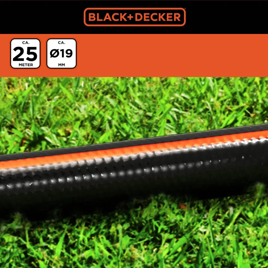 BLACK+DECKER Tuinslang 25m 19mm - Zwart/Oranje