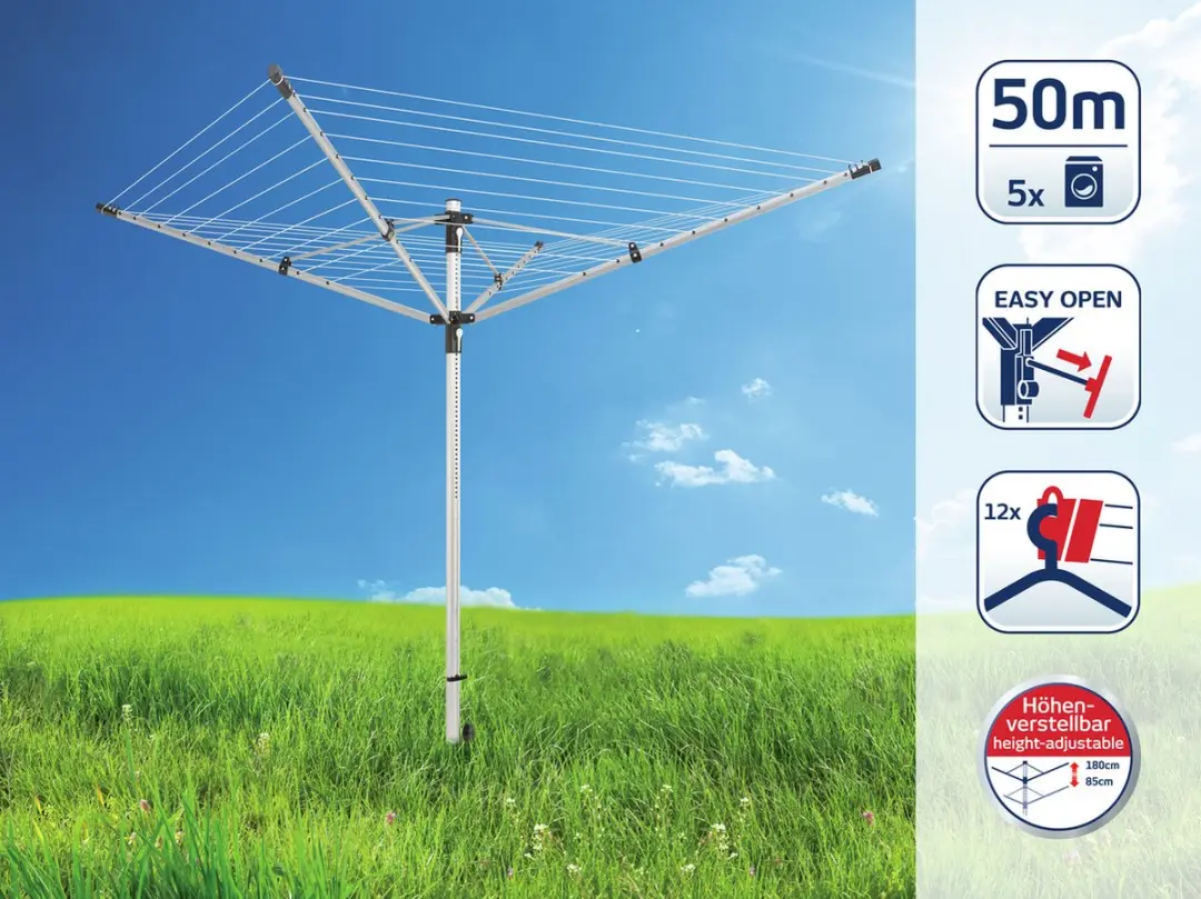 Leifheit Linolift 500 Droogmolen 50m - Kleurenmix - afbeelding 6 van 6