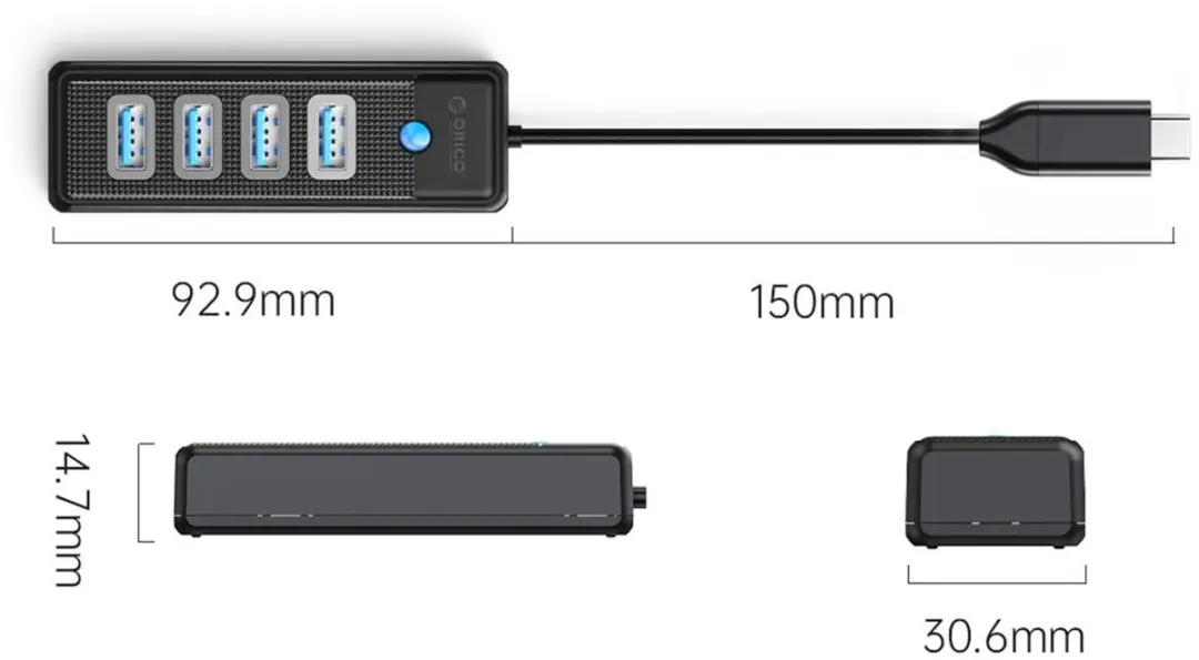 ORICO USB-C Hub 2x USB-A 3x USB-C - Transparant