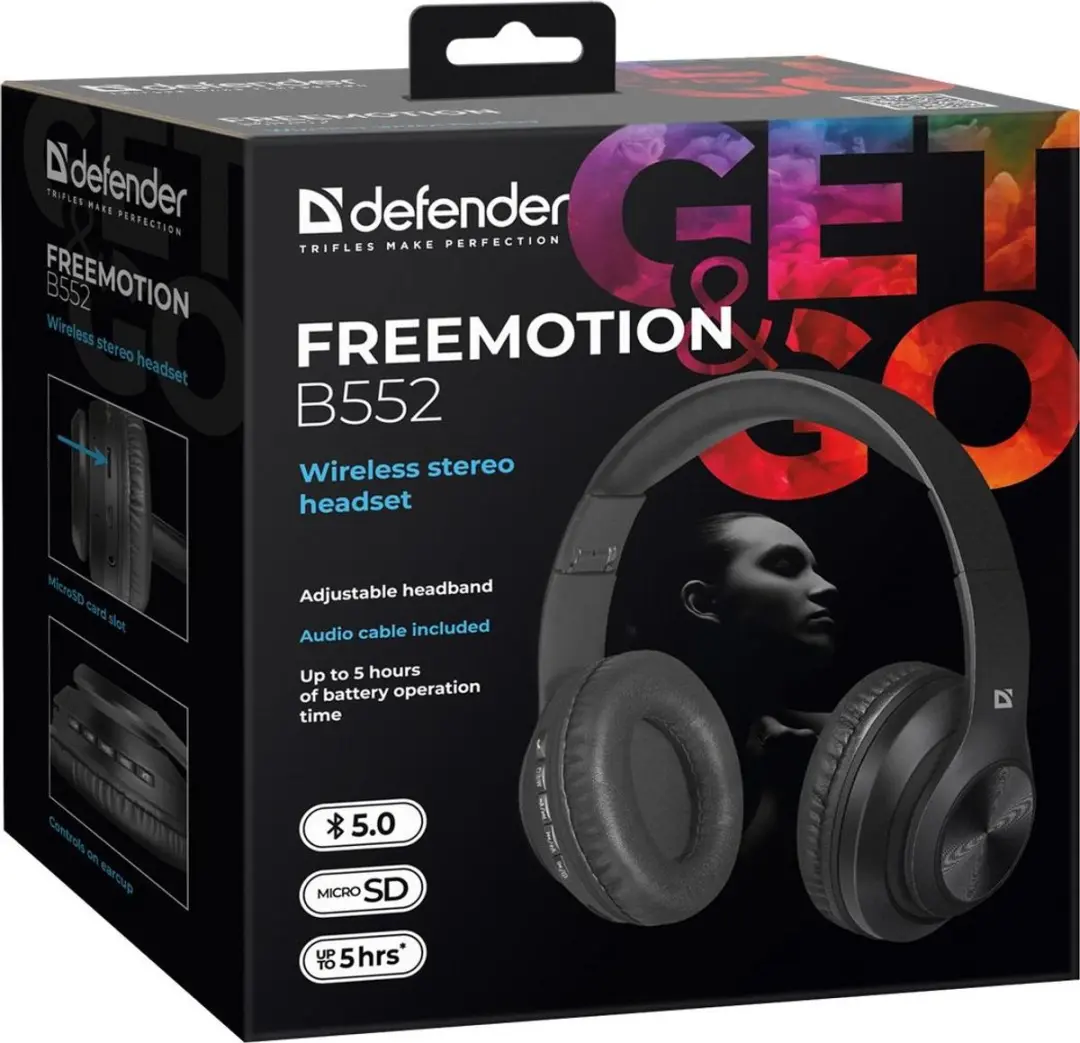 Defender FreeMotion B552 Draadloze Bluetooth Hoofdtelefoon - Zwart