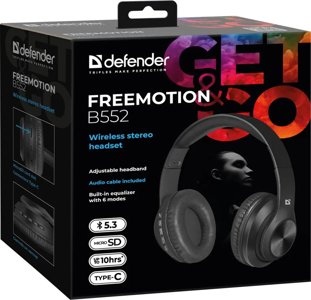 Defender FreeMotion B552 Draadloze Bluetooth Hoofdtelefoon - Zwart