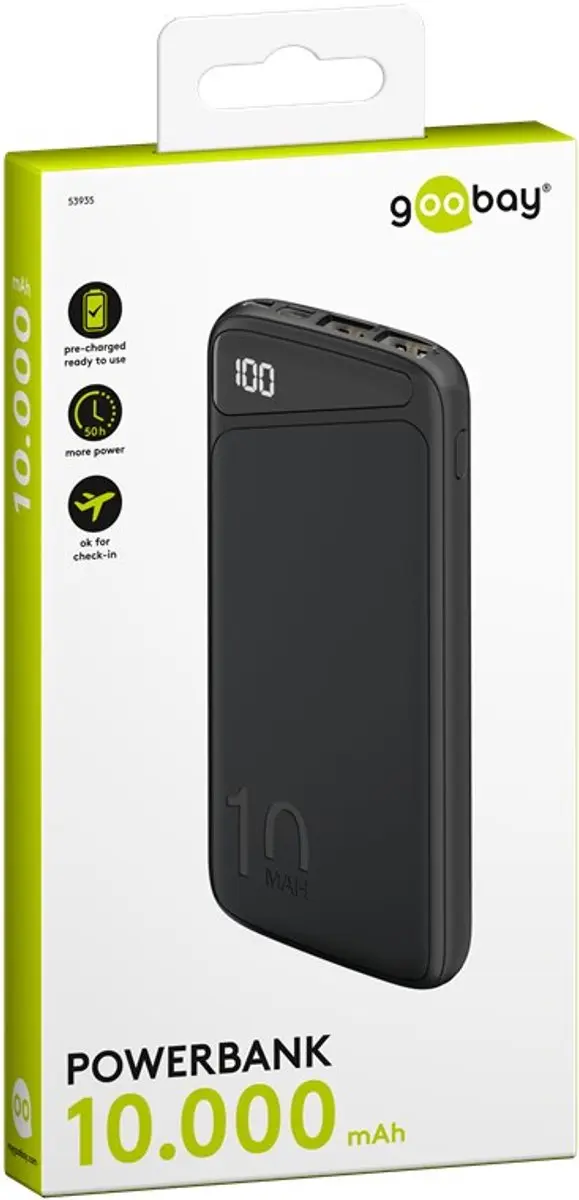 Goobay Powerbank 10.000mAh 2x USB-A - 2x Smartphone - Zwart