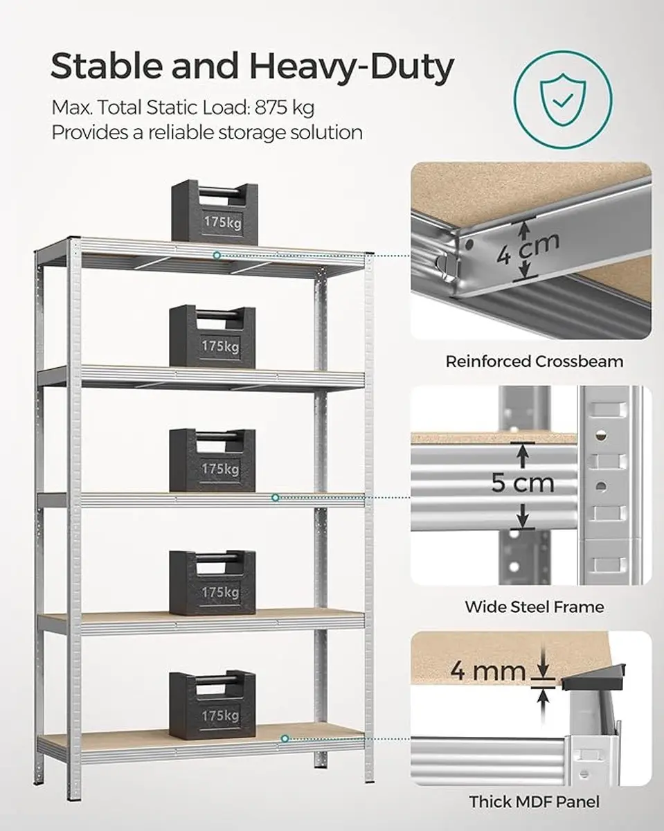 Songmics GLR060E01 Stellingkast 5-laags - 60x120x200cm - Zilver