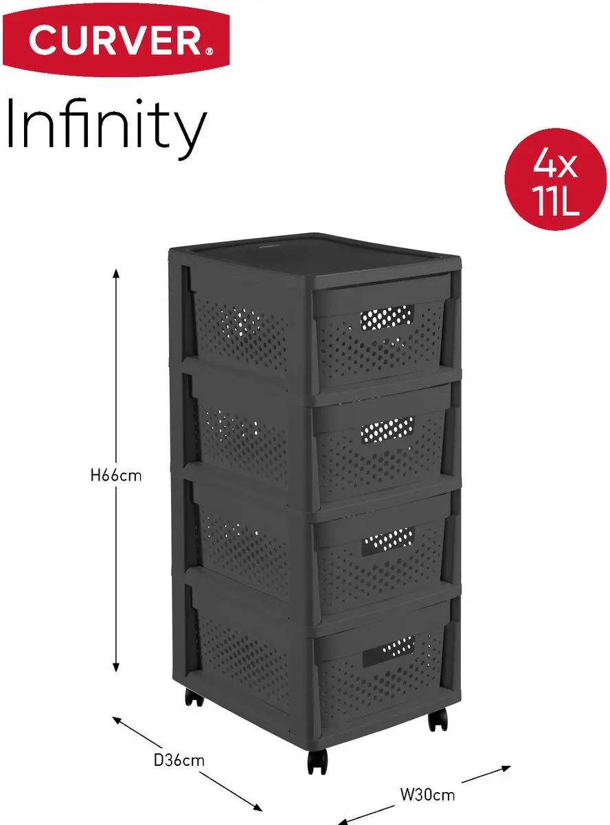 Curver Infinity Dots Ladesysteem 4x11L - Antraciet
