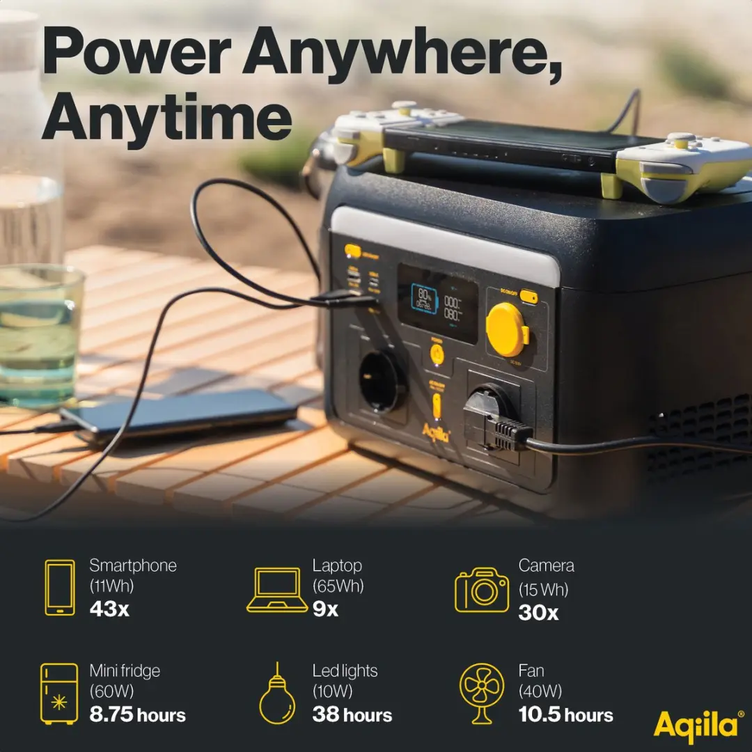 Aqiila Portable Powerstation 1000W 614Wh - LiFePO4