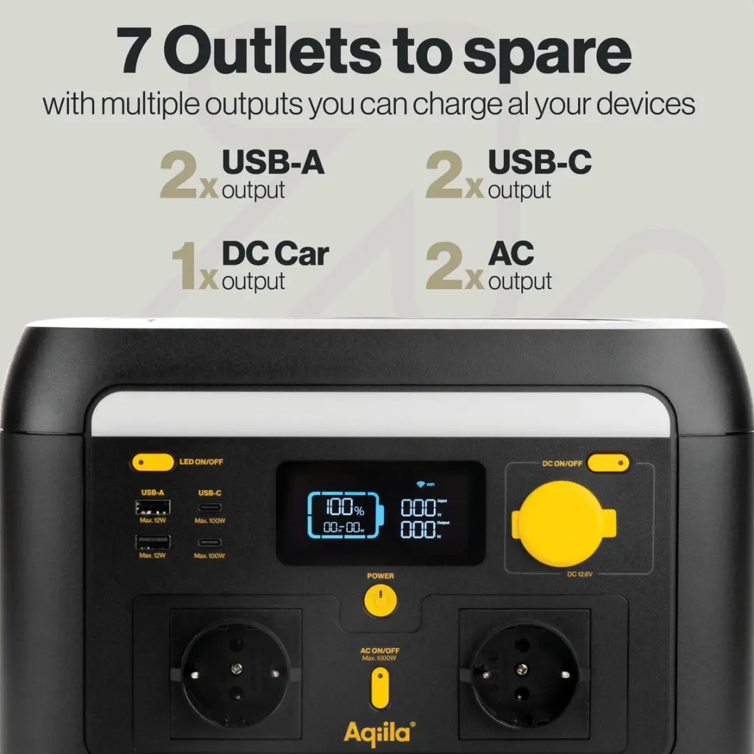 Aqiila Portable Powerstation 1000W 614Wh - LiFePO4 - afbeelding 6 van 6