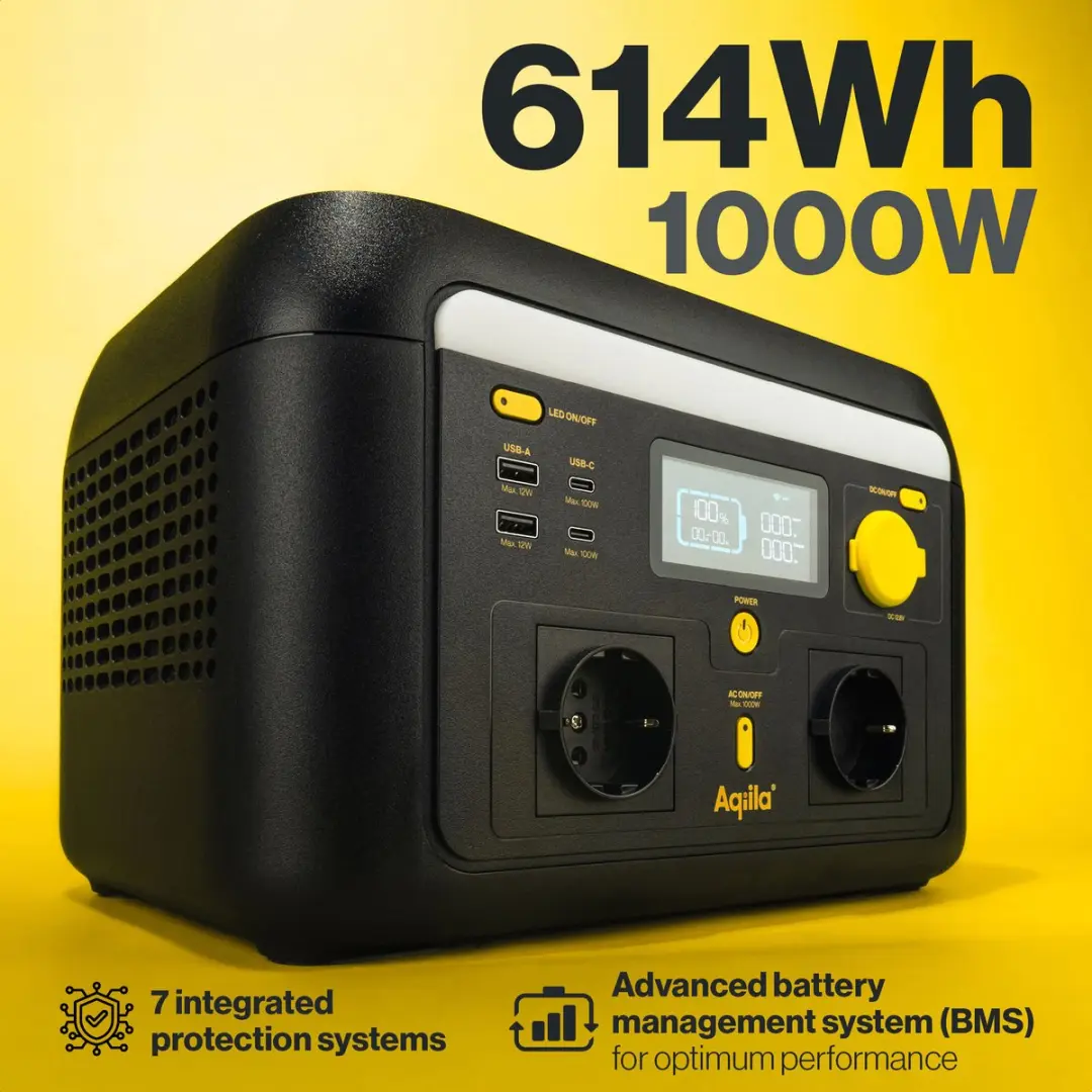 Aqiila Portable Powerstation 1000W 614Wh - LiFePO4