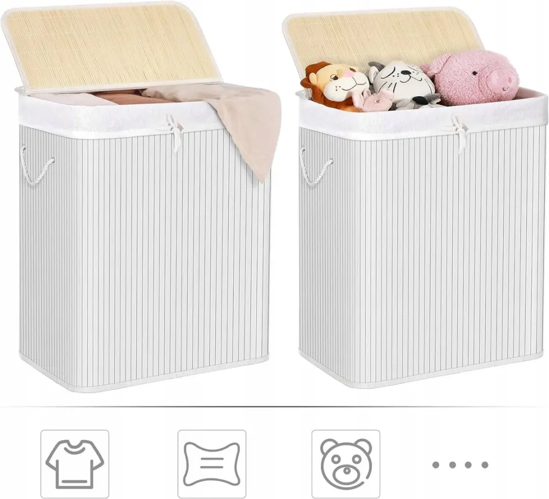 Songmics Bamboe Wasmand 100L - 2 Compartimenten Wit
