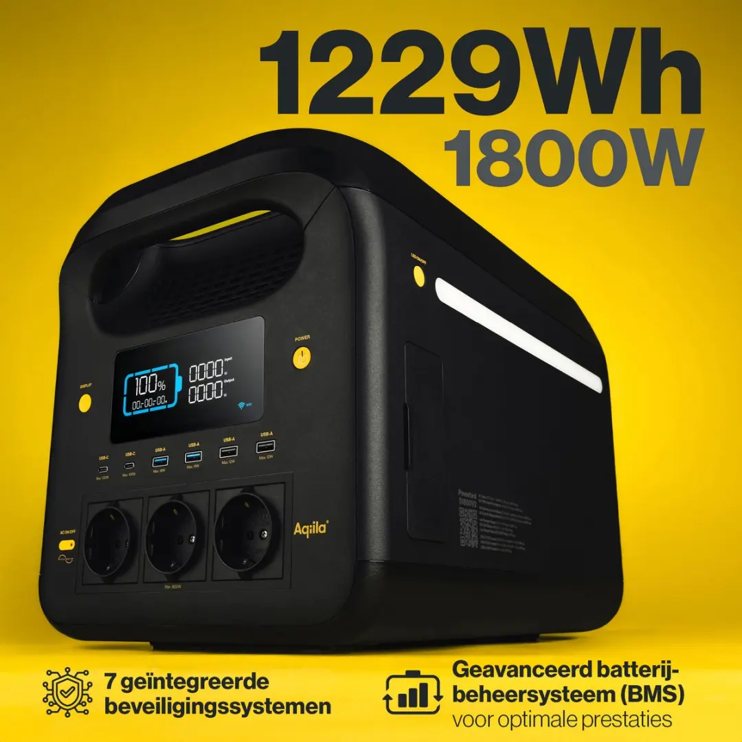 Aqiila Portable Powerstation 1800W 1224Wh - 12 Uitgangen