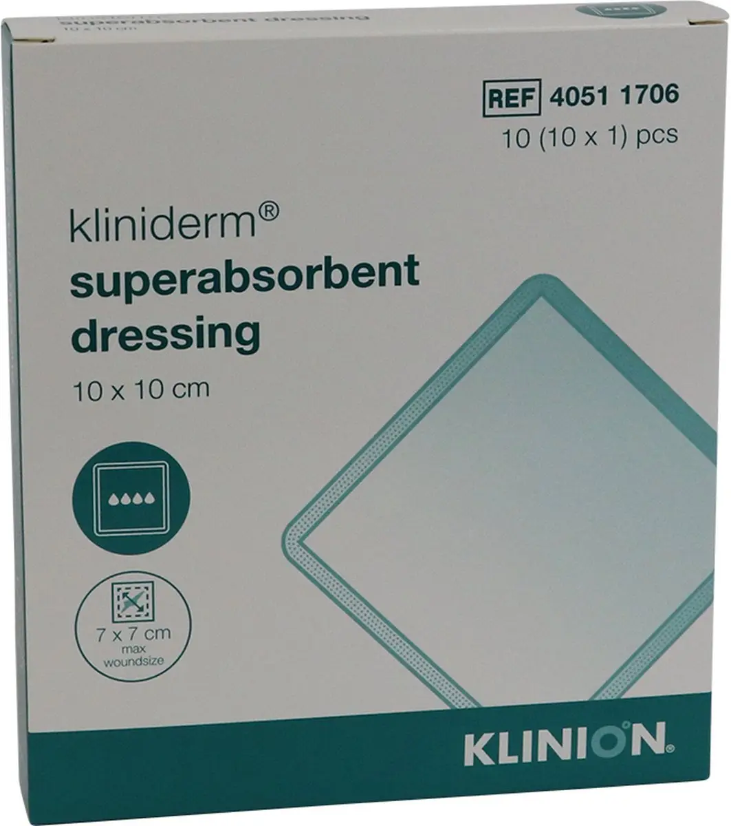 Klinion Kliniderm Superabsorberend Verband 10x10cm - 10 Stuks