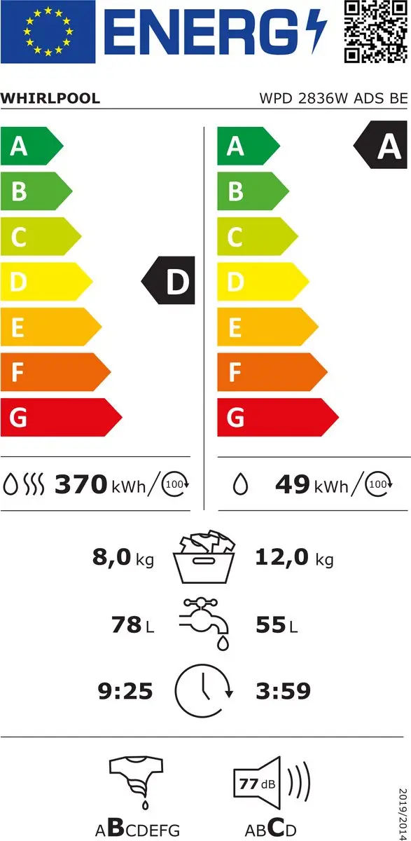 Whirlpool WPD 2836W ADS Was-droogcombinatie 12/8 kg - Wit