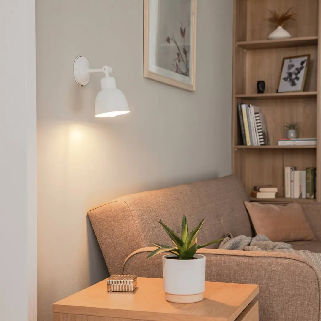 Euluna Wandlamp Staal 22cm - 1 Lichtpunt - E27 - Wit - afbeelding 5 van 6