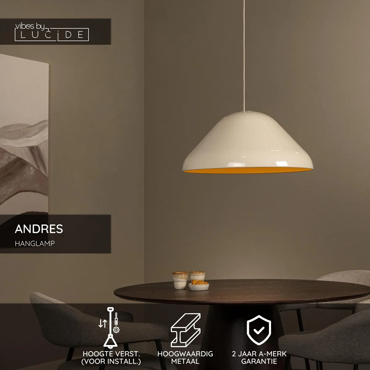Lucide ANDRES Hanglamp Ø56cm - Beige