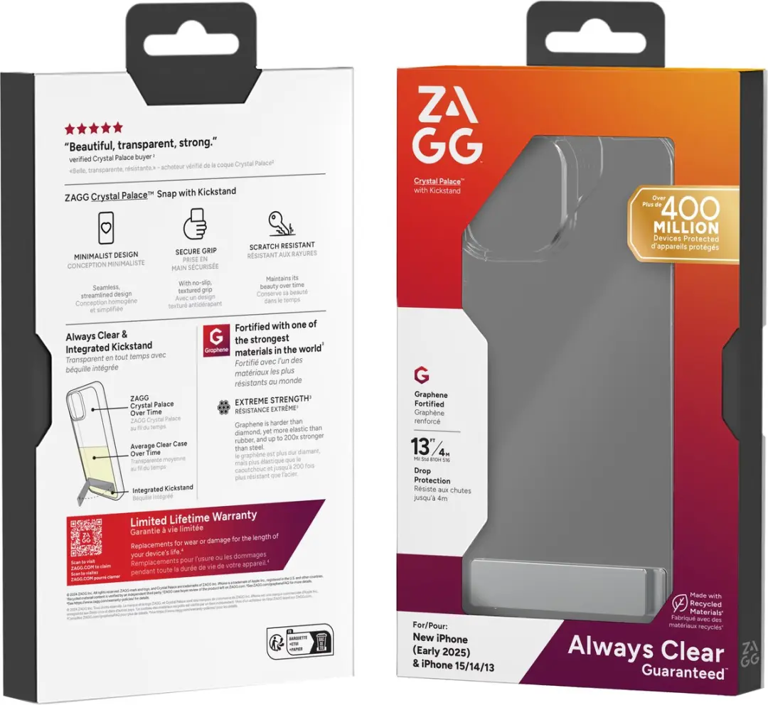 ZAGG Crystal Palace Snap Kickstand Hoesje - iPhone 13/14/15/16e - Transparant