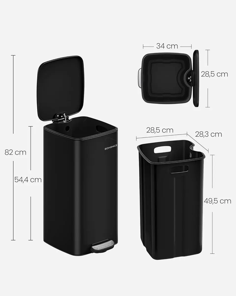 Songmics Vuilnisbak 30L - Inktzwart