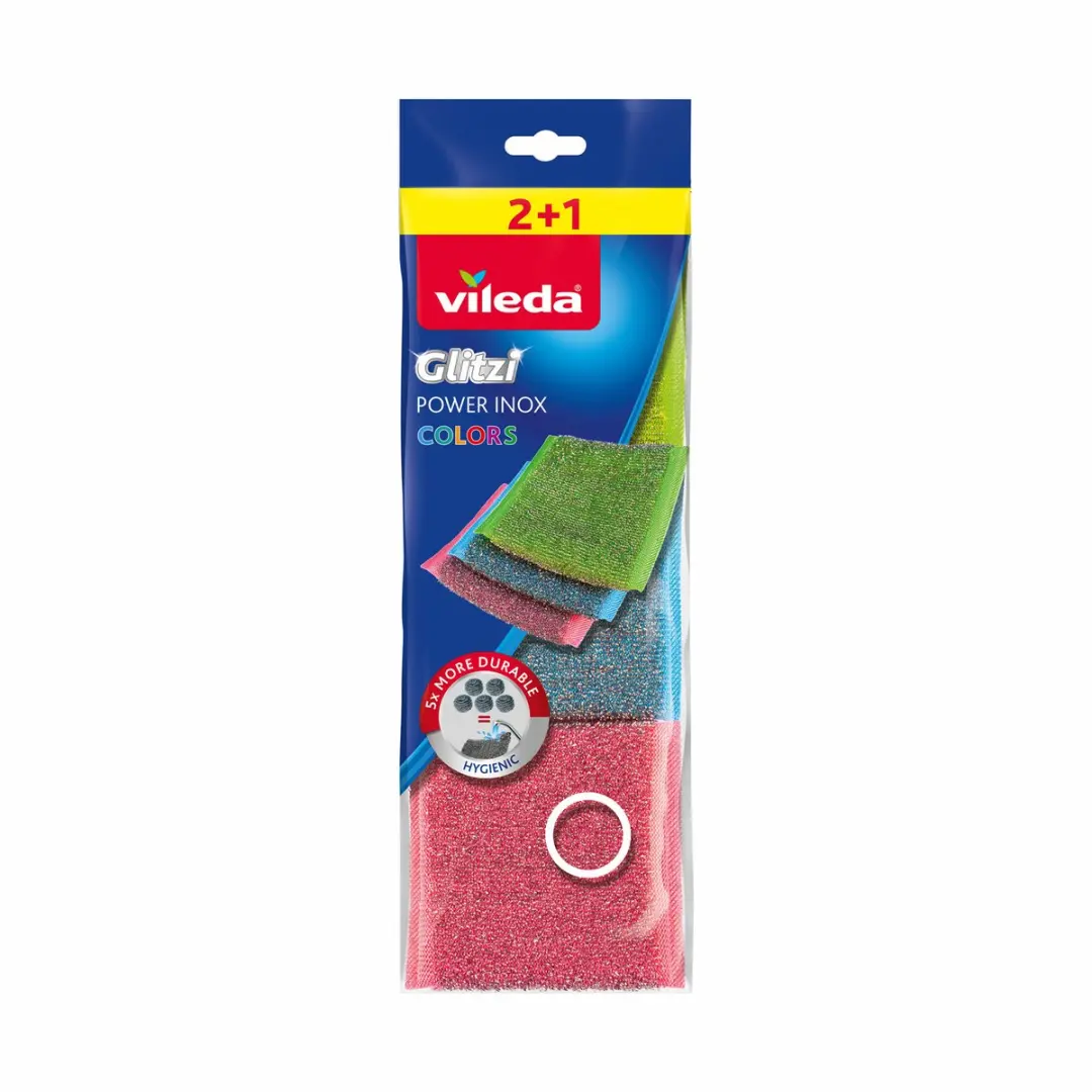 Vileda Schuurspons Glitzi Power Inox Colors - 3 Stuks - afbeelding 3 van 6