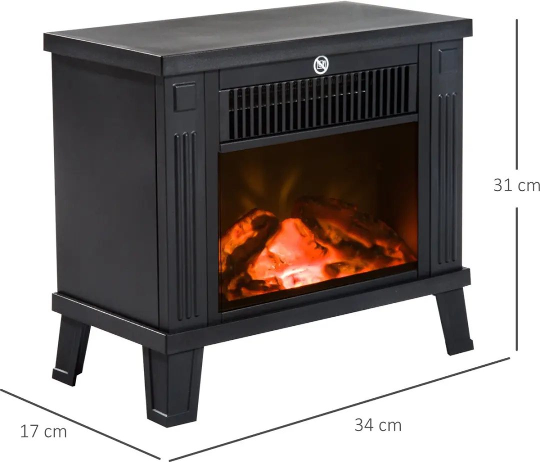 Homcom Metall Kaminofen 1200W - 2 standen - 34x17x31cm - Zwart - afbeelding 3 van 6